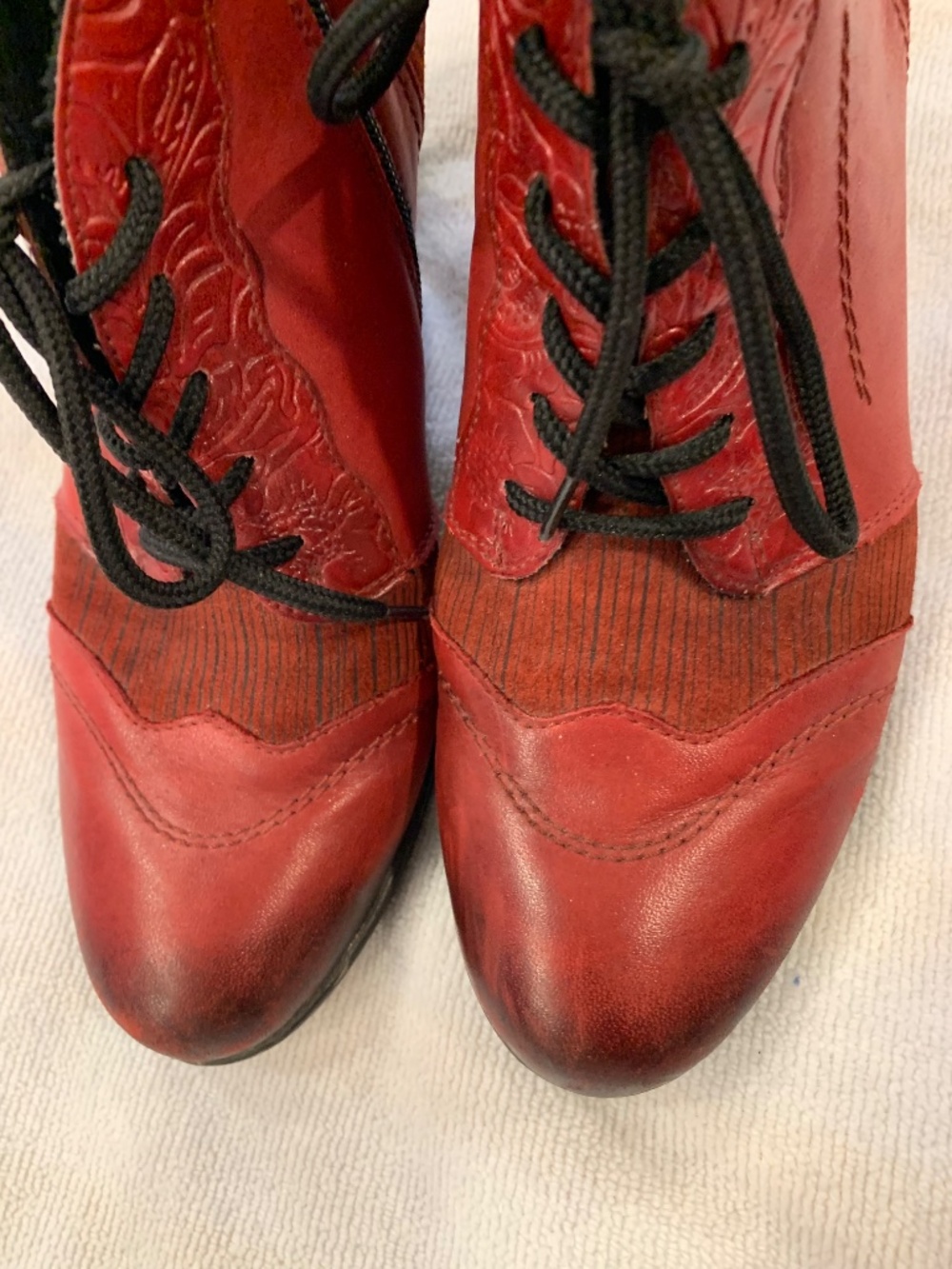 Remonte Red Leather Ankle Boots Lace Up Zip EU 38 US 7.5-8 - Picture 6 of 10